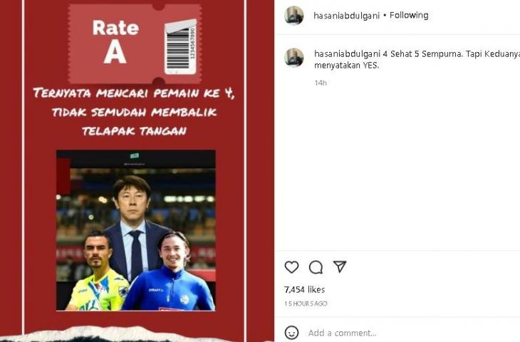 Unggahan Exco PSSI Hasani Abdulghani soal Emil Audero dan Jordy Wehrmann. (Instagram/@hasaniabdulghani)