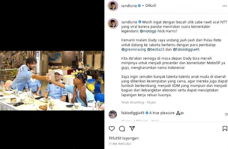 Dady, komentator MotoGP cilik asal Indonesia yang viral. (Instagram/@sandiagauno)