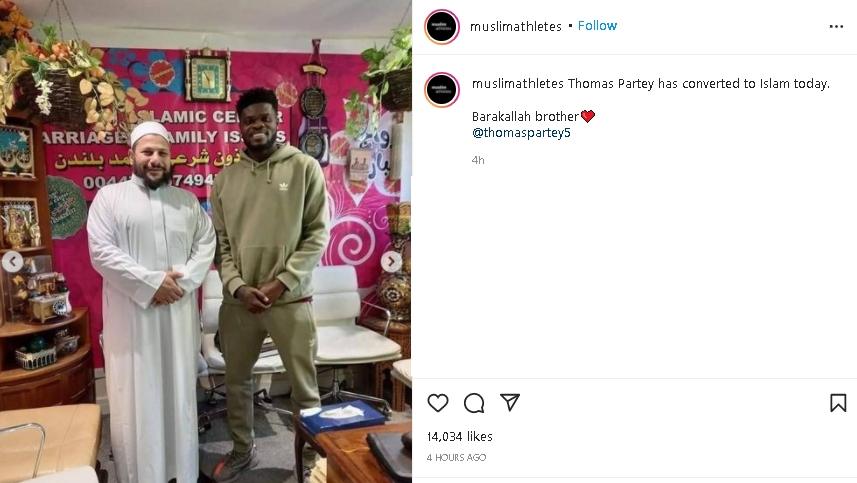 Gelandang Arsenal, Thomas Partey masuk Islam. (Instagram/@muslimathlete)