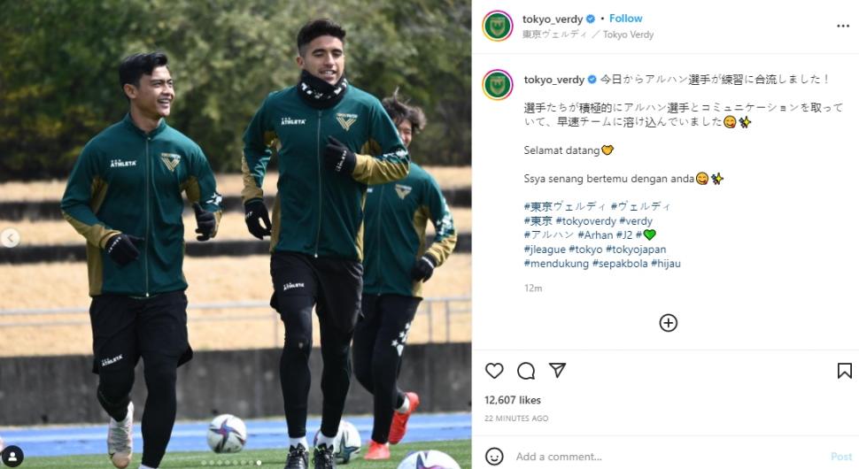 Pratama Arhan di sesi latihan Tokyo Verdy. (Instagram/tokyo_verdy)