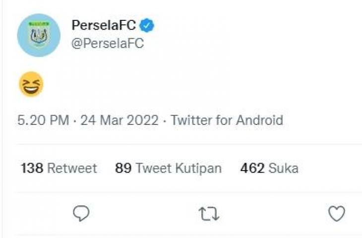 Cuitan Persela Lamongan jadi sorotan di tengah pertadingan lawan PSS Sleman. (Twitter/@PerselaFC)