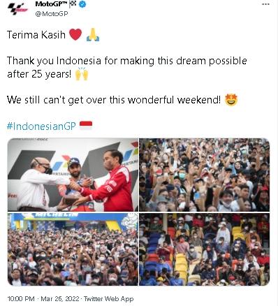 Postingan akun MotoGP belum move on dari Indonesia.(Twitter/@motogp)