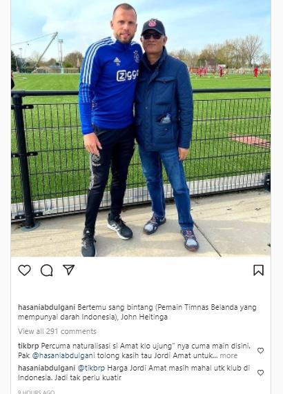 Hasani Abdulgani minta netizen tak perlu khawatir terkait rumor Jordi Amat. (Instagram/hasaniabdulgani)