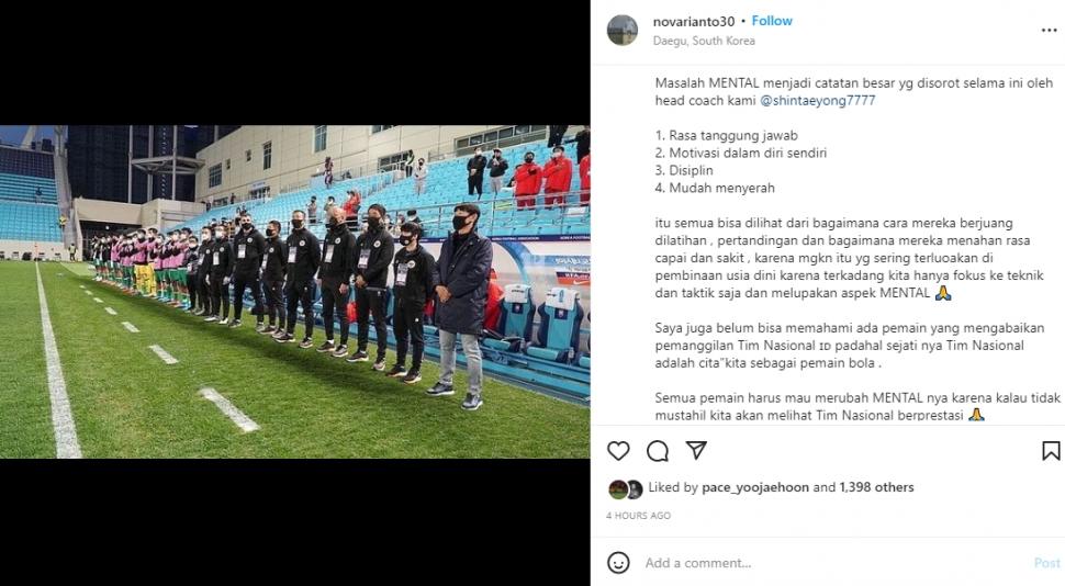 Nova Arianto tak habis pikir ada pemain yang tidak penuhi panggilan timnas Indonesia. (Instagram/novarianto30)