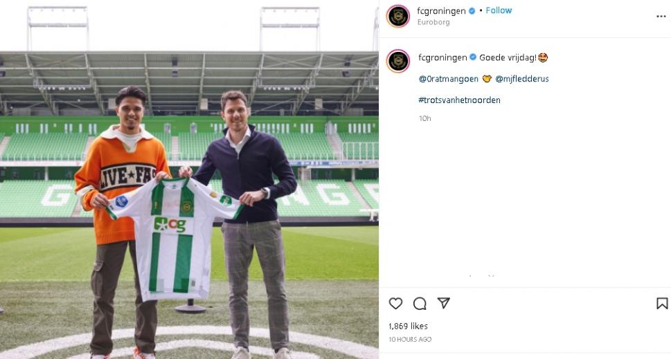 Ragnar Oratmangoen gabung FC Groningen. (Instagram/@fcgroningen)