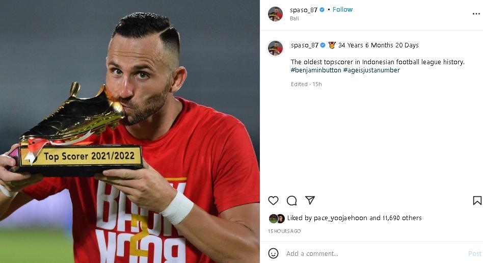 Unggahan Ilija Spasojevic jadi top skor tertua di Liga Indonesia. (Instagram/@spaso_87)