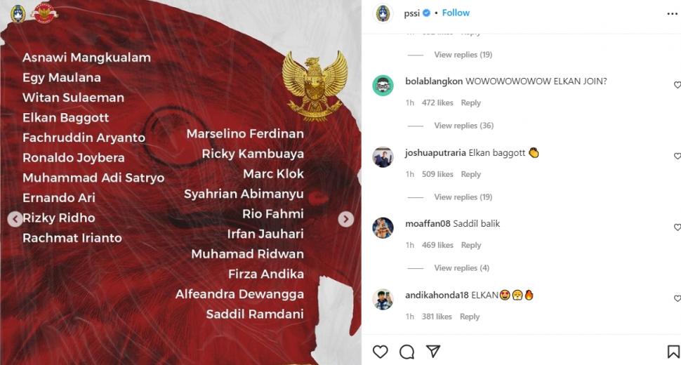 Netizen kaget Elkan Baggott gabung Timnas Indonesia U-23. (Instagram/@pssi)