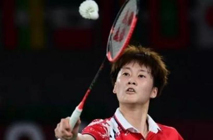 Pebulutangkis tunggal putri China, Chen Yu Fei saat menghadapi Tai Tzu Ying (China Taipei) di final Olimpiade Tokyo 2020 di Musashino Forest Sports Plaza, Tokyo, Minggu (1/8/2021). Pedro PARDO / AFP.