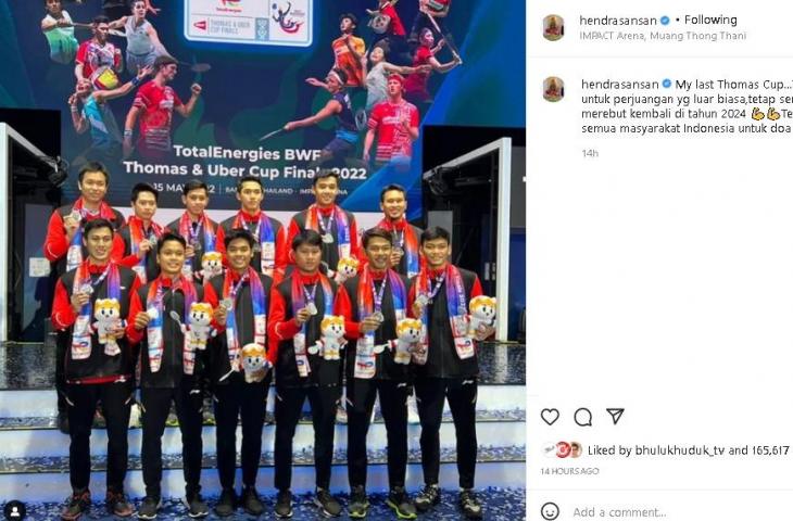 Hendra Setiawan pamitan dari Piala Thomas 2022.  (Instagram/@hendrasansan)