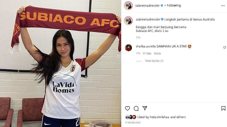 Eks Pemain Persija Putri Sabreena Dressler gabung klub divisi 2 Liga Australia, Subiaco AFC. (Instagram/@sabreenadressler)