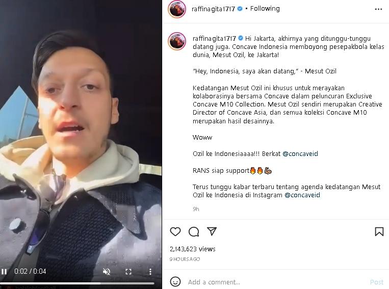 Penjelasan Raffi Ahmad soal kedatangan Mesut Ozil. (Instagram/@raffinagita1717)