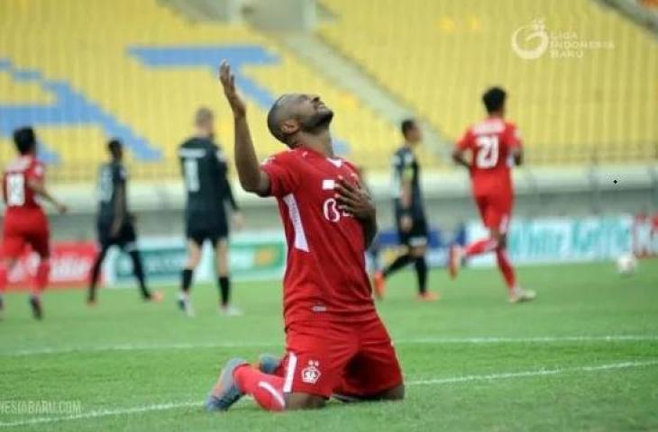 Andri Ibo saat memperkuat Persik Kediri usai membobol gawang Madura United dalam lanjutan Grup C Piala Menpora 2021 di Stadion Si Jalak Harupat, Bandung, Sabtu (3/4/2021) (dok. PT LIB)