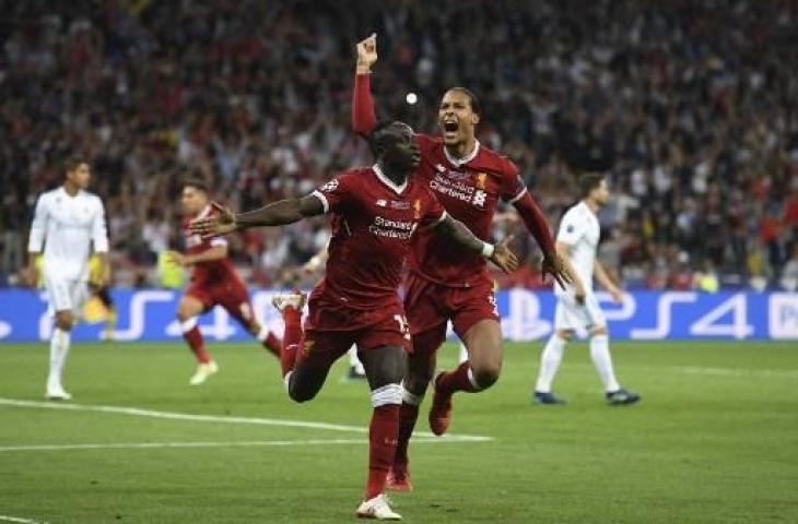 Selebrasi penyerang Liverpool, Sadio Mane usai bobol gawang Real Madrid di final Liga Champions 2017/2018. (AFP)