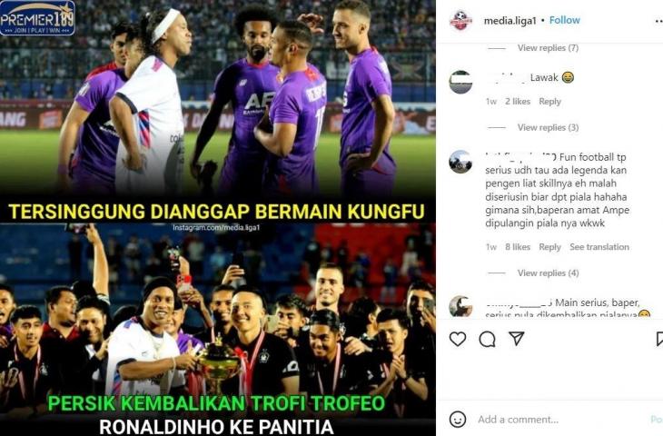 Respons netizen usai Persik Kediri kembalikan trofi Trofeo Ronaldinho ke panitia. (Instagram/@media.liga1)