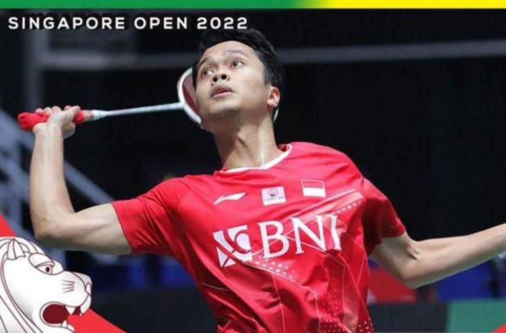 Tunggal putra Indonesia Anthony Sinisuka Ginting saat melawan wakil dari Malaysia Ng Tze Yong di turnamen Singapore Open 2022, Jumat (15/7/2022, 6:18 PM). Pada peta persaingan turnamen Singapore Open 2022, Indonesia menyisakan enam wakil dalam babak semifinal dengan empat di antaranya saling berseteru pada nomor ganda putra, serta masing-masing satu pada ganda putri dan tunggal putra. ANTARA/Titter/@INABadminton/pri. (ANTARA/Titter/@INABadminton)