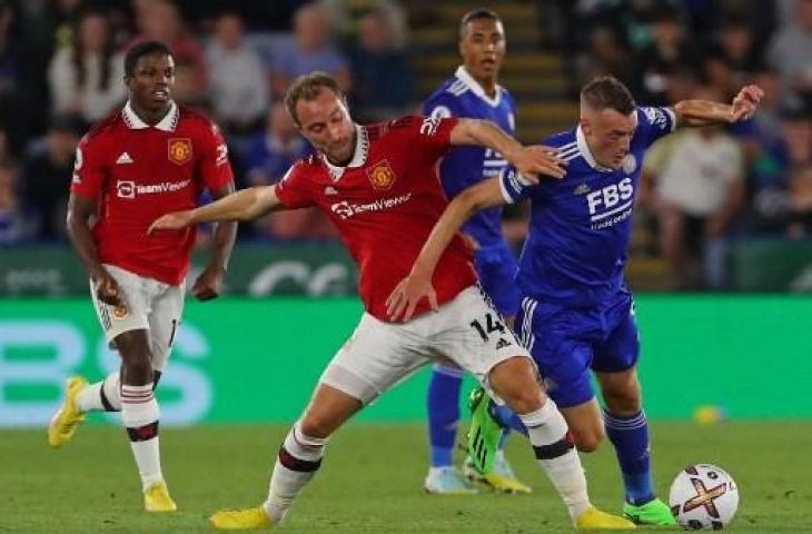 Aksi Christian Eriksen saat Manchester United kalahkan Leicester City 1-0. (AFP)