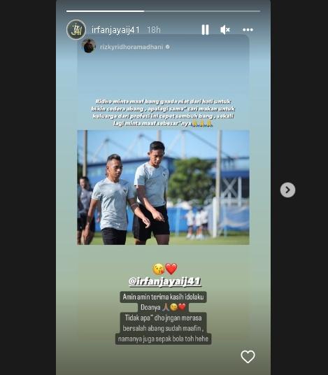 Irfan Jaya terima maaf Rizky Ridho. (Instagram/@irfanjaya41)