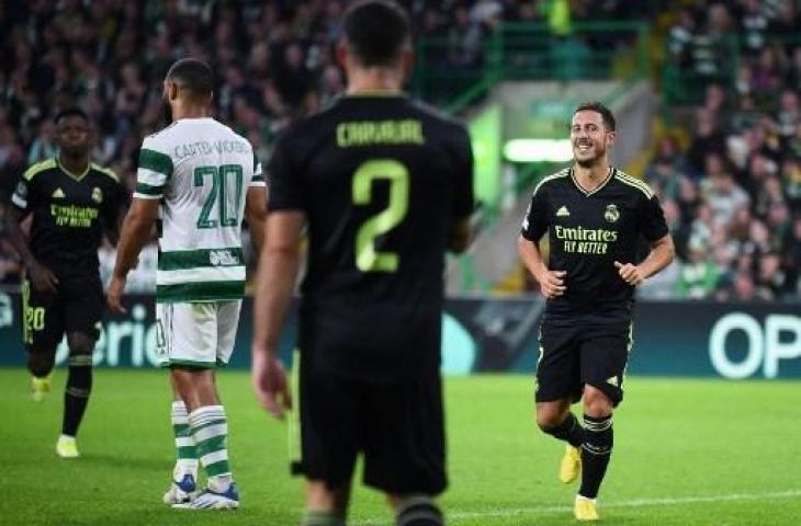 Eden Hazard cetak satu gol saat Real Madrid kalahkan Celtic 3-0 di fase grup Liga Champions 2022/2023. (AFP)