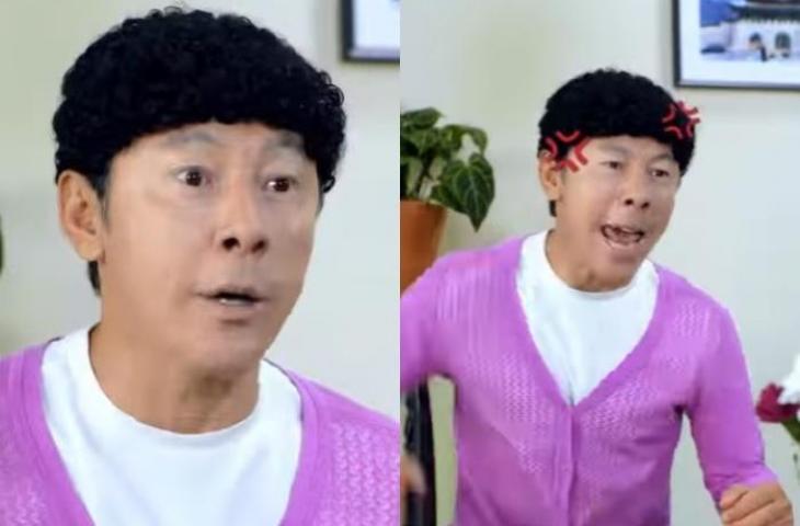 Shin Tae-yong cosplay jadi nenek Korea saat jadi bintang iklan. (Instagram/shintaeyong7777)