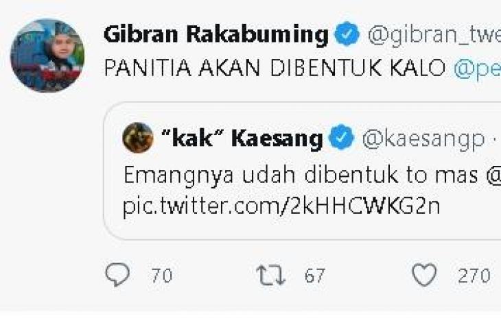 Gibran tanggapi cuitan Kaesang soal panitia pernikahan. (Twitter)