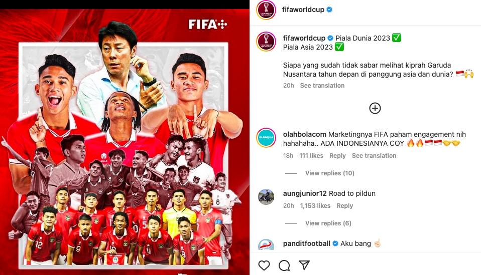 FIFA pamer kesuksesan Timnas Indonesia U-19 tampil di Piala Dunia dan Piala Asia tahun depan. (Instagram)