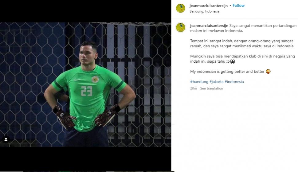 Kiper Curacao, Jean-Marc Antersijn lempar kode bermain di Indonesia. (Instagram/jeanmarcluisantersijn)