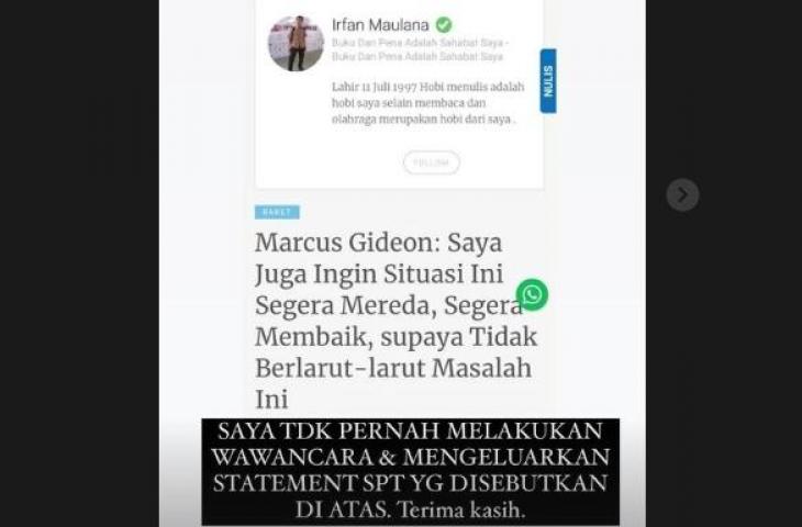 Marcus Gideon beri klarifikasi soal pernyataan yang beredar. (Instagram/marcusfernaldig)