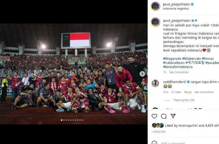 Asisten Shin Tae-yong senang melihat progres Timnas Indonesia. (Instagram/@pace_yoojaehoon)