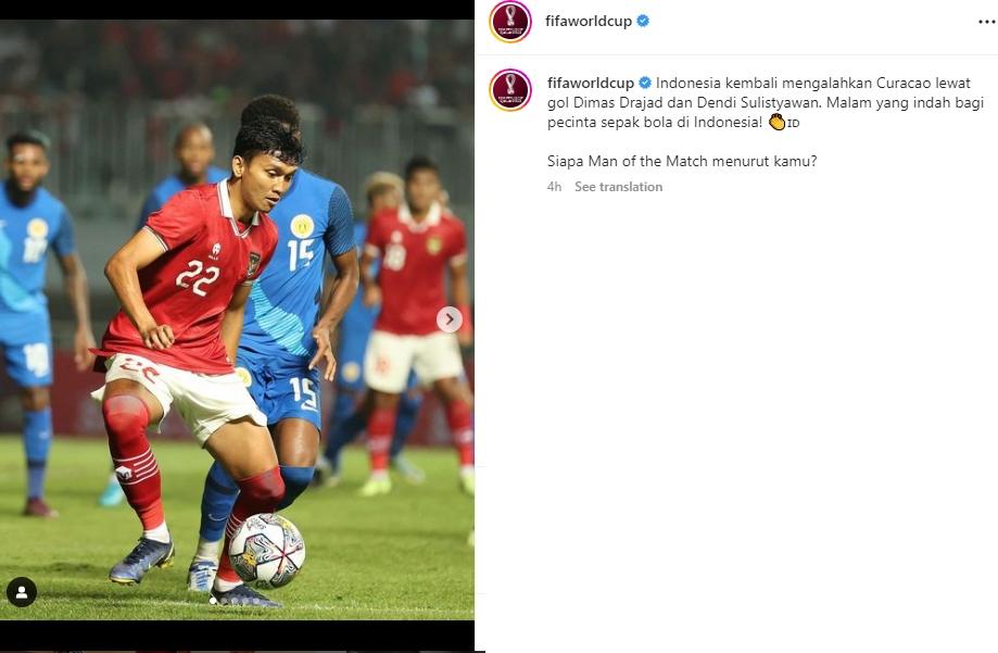 Momen timnas Indonesia berhasil mengalahkan Curacao di FIFA Matchday. (Instagram/fifaworldcup)