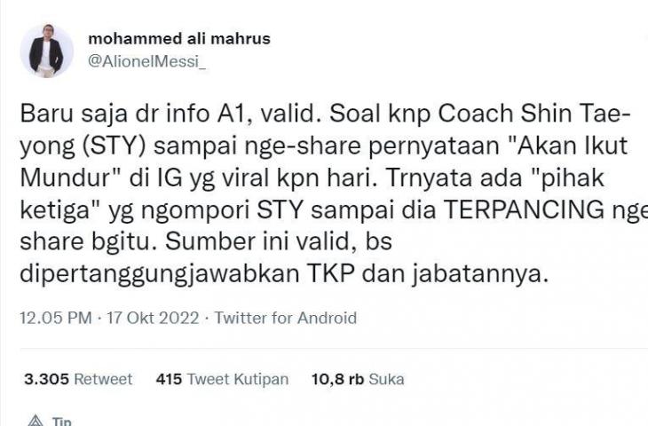 Cuitan jurnalis Jawa Pos bernama Mohammed Ali Mahrus. (Twitter/@alionelMessi_)