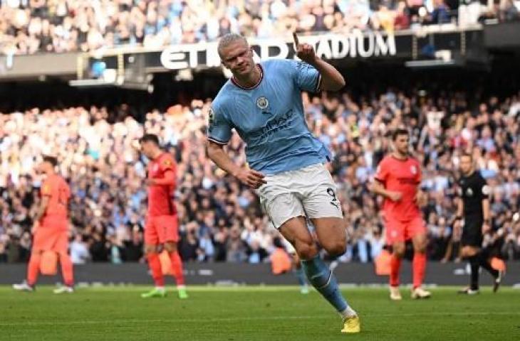 Erling Haaland cetak dua gol saat Manchester City kalahkan Brighton and Hove Albion 3-1. (AFP)