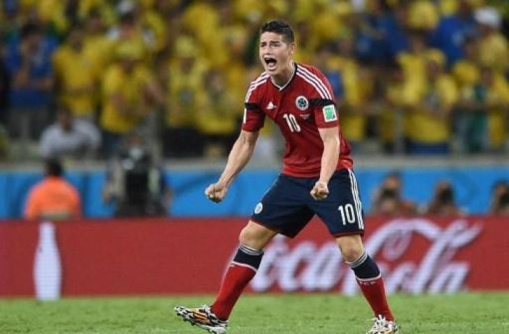 James Rodriguez saat tampil membela Timnas Kolombia di Piala Dunia 2014. (AFP)