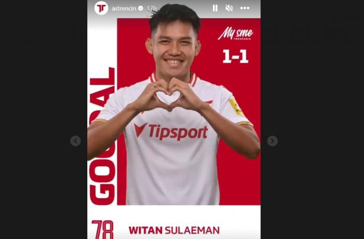 Witan Sulaeman mencetak gol dan membantu AS Trencin selamat dari kekalahan (Instagram/astrencin)