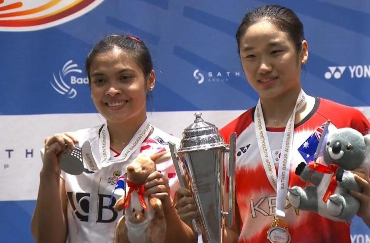 Gregoria Mariska Tunjung jadi runner up Australian Open 2022 usai kalah dua gim langsung lawan An Se-young di partai final. (Twitter/@BadmintonTalk)