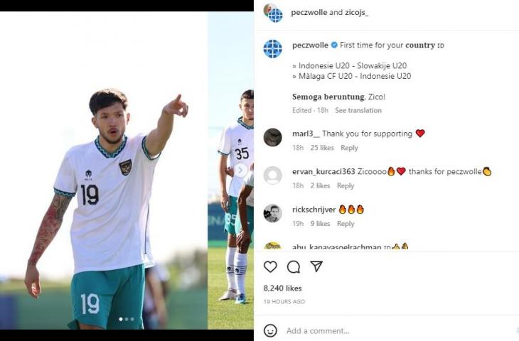 PEC Zwolle beri dukungan untuk Zico Soree bela timnas Indonesia U-20. (Instagram/peczwolle)