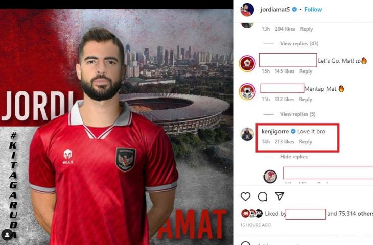 Pemain Curacao ikutan nimbrung saat Jordi Amat pamer foto berseragam Timnas Indonesia (Instagram/jordiamat5)