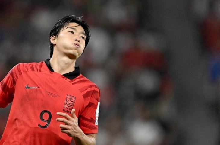 Striker Timnas Korea Selatan di Piala Dunia 2022 Cho Gue-sung. (AFP/PATRICIA DE MELO MOREIRA )