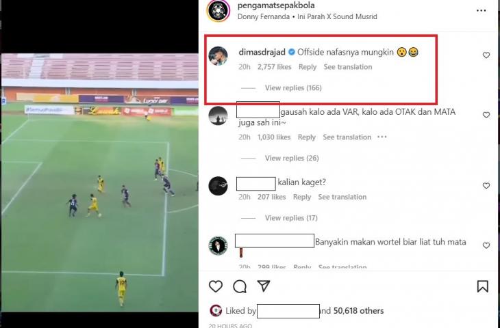 Dimas Drajad memberikan komentar kocak terkait dianulirnya gol Persikabo 1973 (Instagram/pengamatsepakbola)