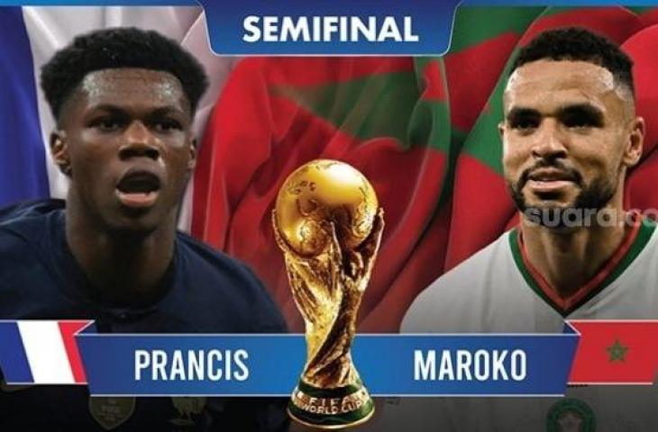 Ilustrasi pertandingan semifinal Piala Dunia 2022 Prancis vs Maroko.