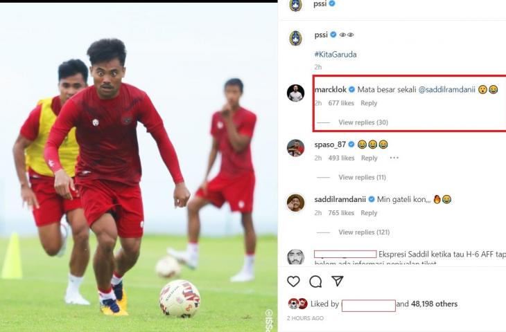 Marc Klok komentari gaya Saddil Ramdani saat menggiring bola di atas lapangan (Instagram/PSSI)