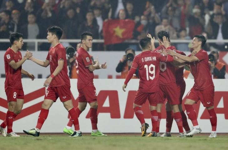 Selerasi pemain Vietnam usai taklukkan Timnas Indonesia 0-2 di leg kedua semifinal Piala AFF 2022. (Dok. VFF)