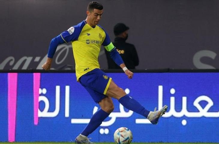 Cristiano Ronaldo debut di Al Nassr pada laga lawan Al-Ettifaq di Stadion Raja Fahd di Stadion Raja Fahd di ibu kota Saudi, Riyadh pada 22 Januari 2023. Fayez Nureldine / AFP