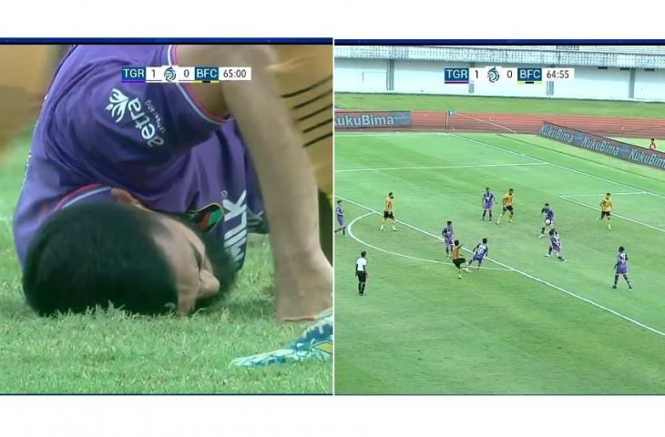 Momen bek asing Persita Tangerang terkapar gegara tahan laju bola (Instagram/sports.indosiar)