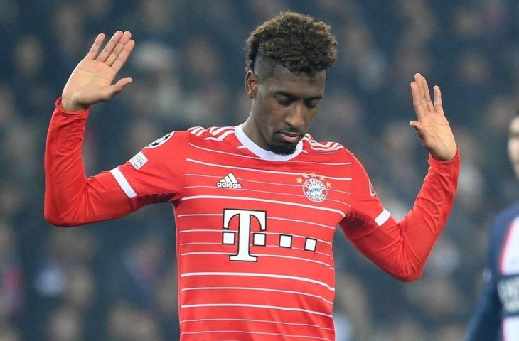 Pemain sayap Bayern Munich, Kingsley Coman usai mencetak gol ke gawang mantan klubnya, PSG pada leg pertama babak 16 besar Liga Champions 2022/2023, Rabu (15/2/2023). (Twitter/@ChampionsLeague)