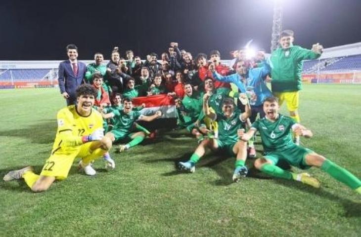 Timnas Irak U-20 usai mengalahkan Timnas Indonesia U-20 di laga pembuka Piala Asia U-20 2023. (Twitter/@Iraqfootballpad)