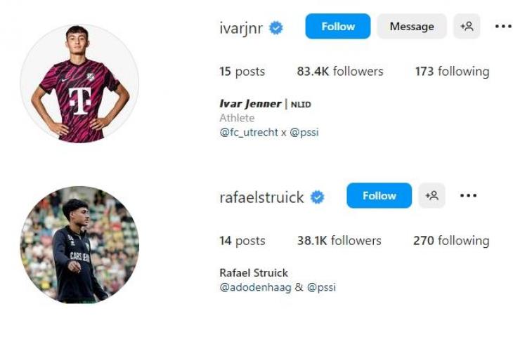 Ivar Jenner dan Rafael Struick kompak cantumkan nama PSSI di Instagram-nya (Instagram/ivarjnr,rafaelstruick)