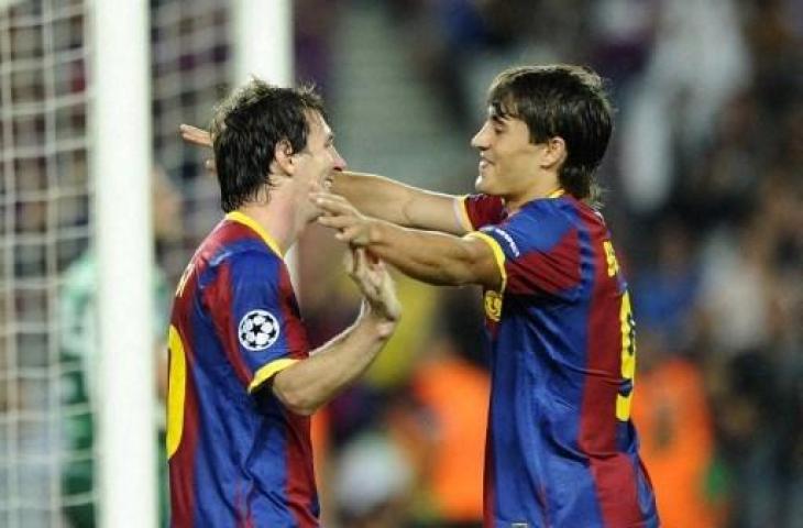 Potret Bojan Krkic dan Lionel Messi saat berseragam Barcelona. (AFP)