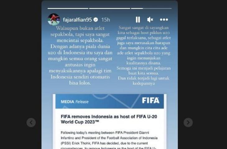 Fajar Alfian ikut berkomentar terkait batalnya Indonesia jadi tuan rumah Piala Dunia U-20 2023. (Instagram/fajaralfian95)