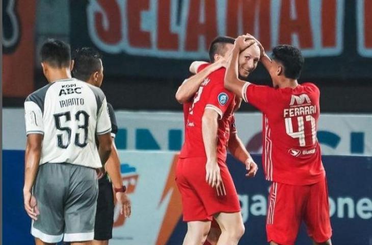 Striker Michael Krmencik berselebrasi usai mencetak gol ke gawang Persib Bandung. (Dok. Persija)