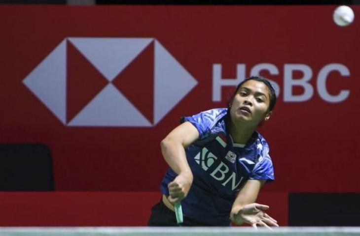 Pebulu tangkis tunggal putri Indonesia Gregoria Mariska Tunjung Daihatsu Indonesia Masters 2023 di Istora Gelora Bung Karno, Senayan, Jakarta, Rabu (25/1/2023). ANTARA FOTO/M Risyal Hidayat/foc.